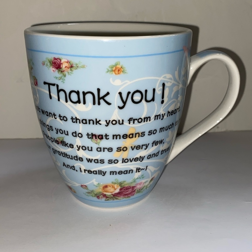 Royal Elfreda Coffee Mug - Thank You- Pink Roses Floral, Shabby Cottage Chic